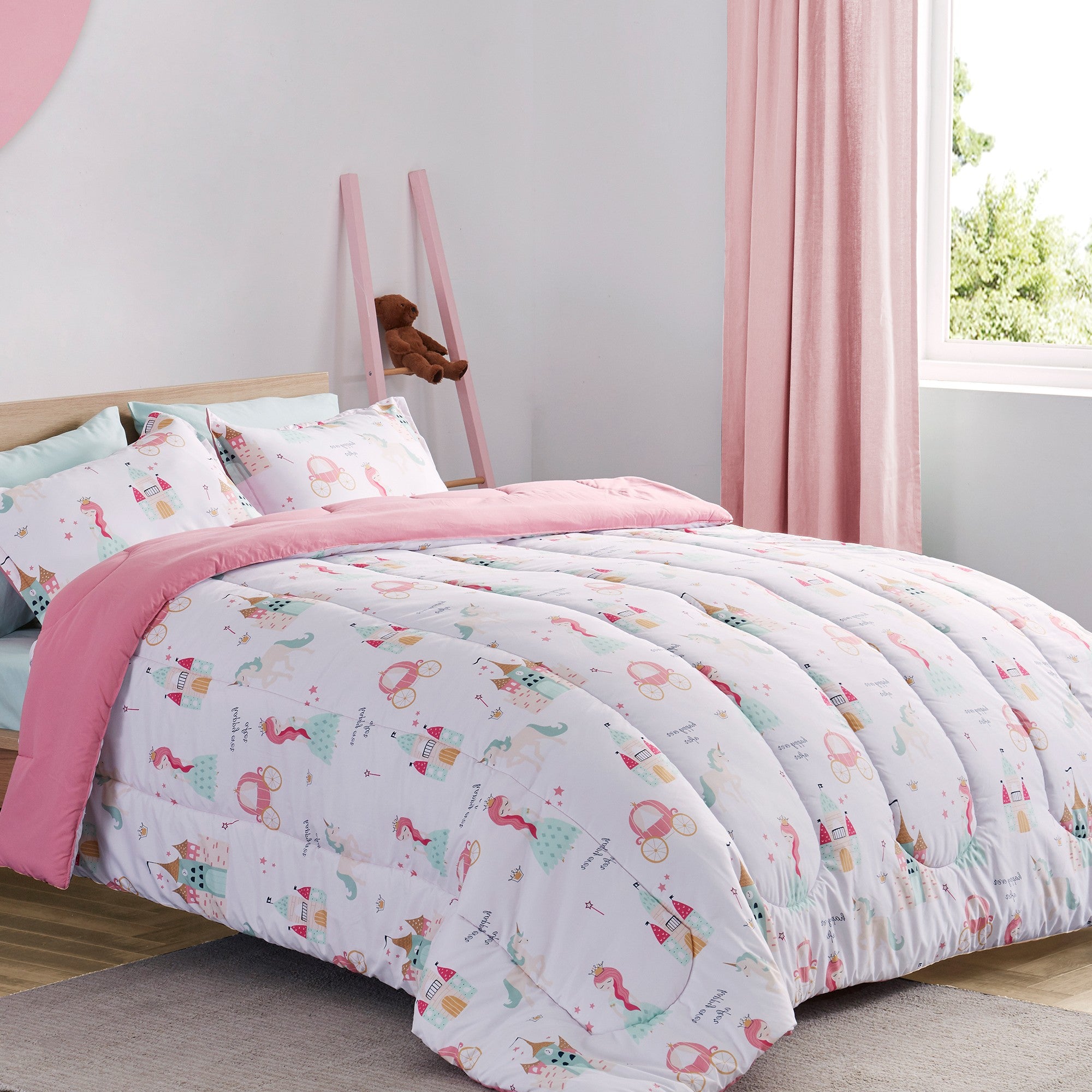 Princess Castle Kids Printed Comforter Set White/Pink – Sleep Zone