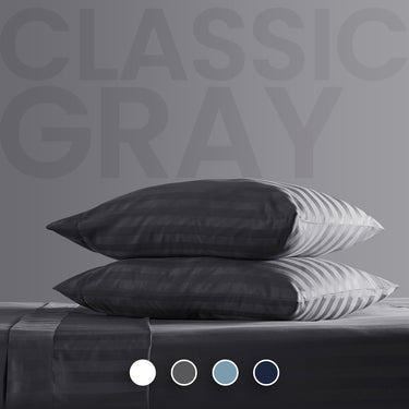 Cooling Satin Striped Sheets Set for Hot Sleepers-Grey