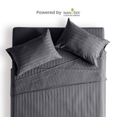Cooling Satin Striped Sheets Set for Hot Sleepers-Grey