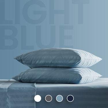 Cooling Satin Striped Sheets Set for Hot Sleepers-Stone Blue