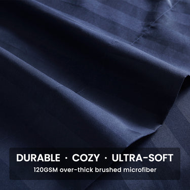 Cooling Satin Striped Sheets Set for Hot Sleepers-Navy Blue