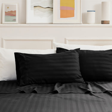 Cooling Satin Striped Sheets Set for Hot Sleepers-Black