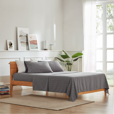 Cooling Satin Striped Sheets Set for Hot Sleepers-Gull Grey