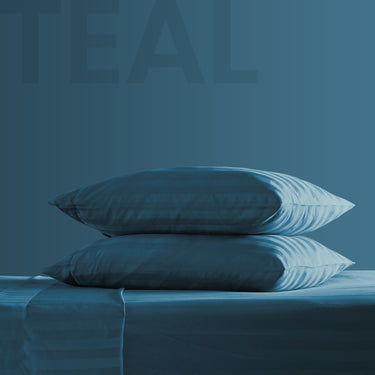 Cooling Satin Striped Sheets Set for Hot Sleepers-Teal