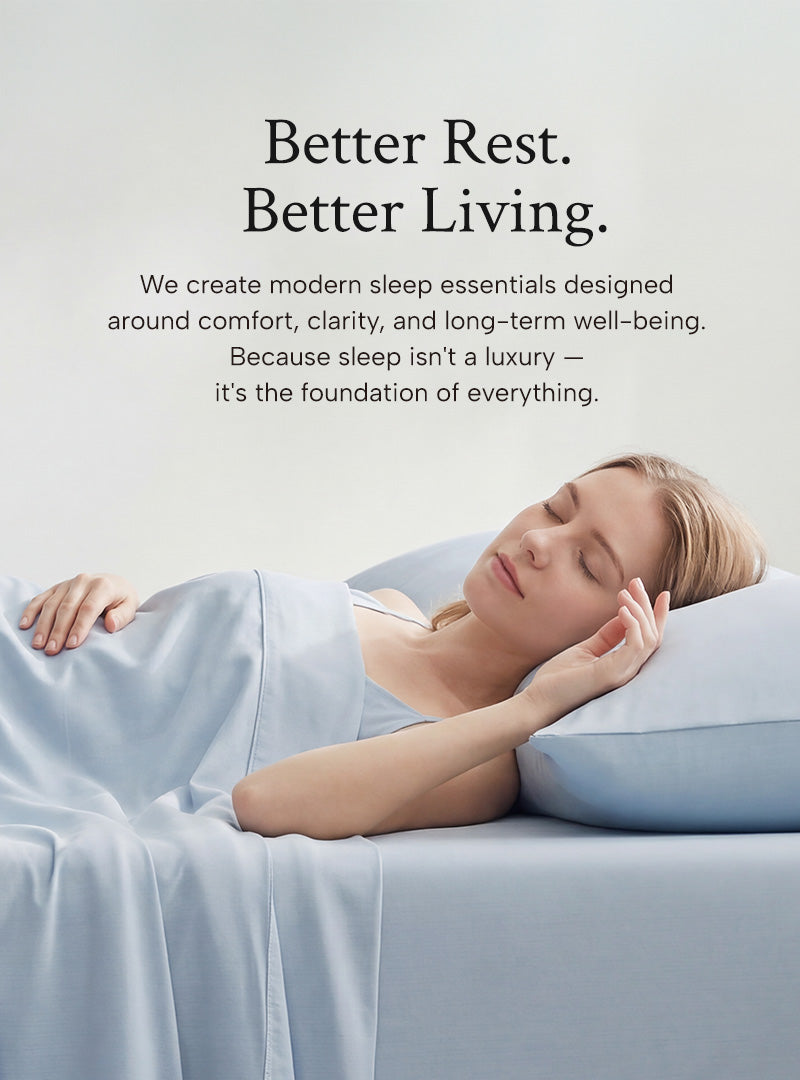 Woman lying on a Cool Zone cooling sheet with a cooling pillow, showcasing comfort and night-sweat-free features.