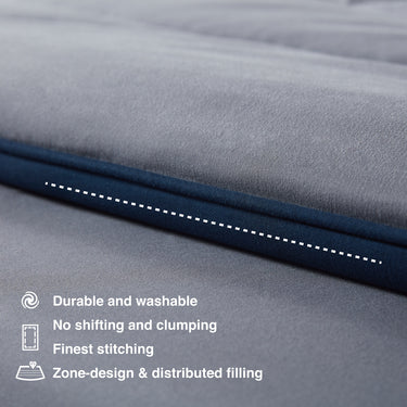 sleep zone bedding all season u shape reversible comforter navy blue grey queen king durable washable no shifting clumping finest stiching
