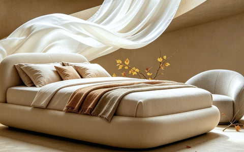 Layered fall bedding with sheets, pillows and a comforter