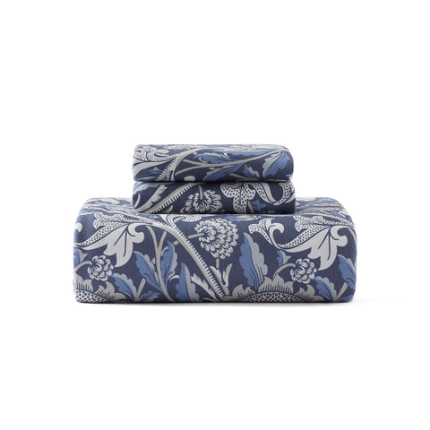 Blue floral cotton jersey duvet cover set with matching pillowcases