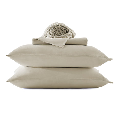 Beige European linen sheet set with matching pillowcases