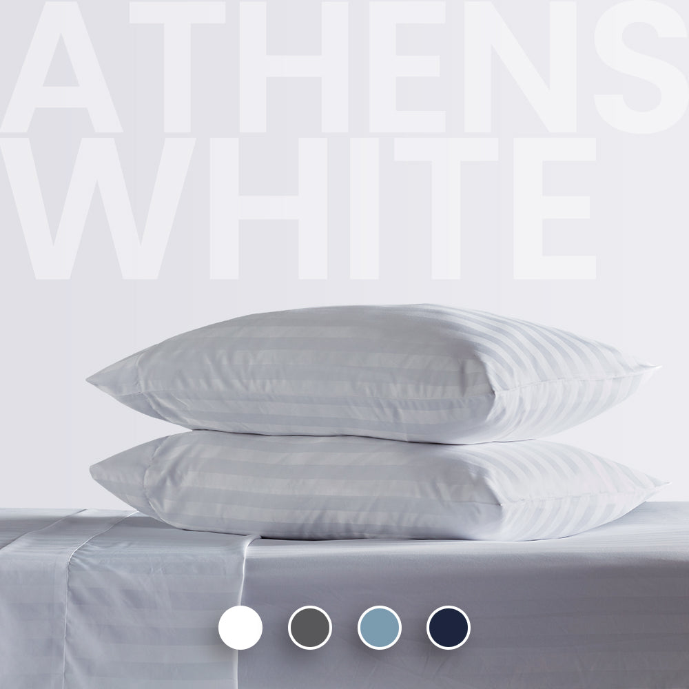 Cooling Satin Striped Sheets Set for Hot Sleepers-White