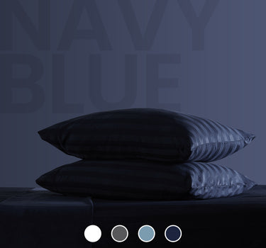 Cooling Satin Striped Sheets Set-Navy Blue