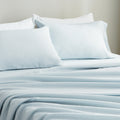 Blue European linen pillowcases and sheets with breathable natural texture