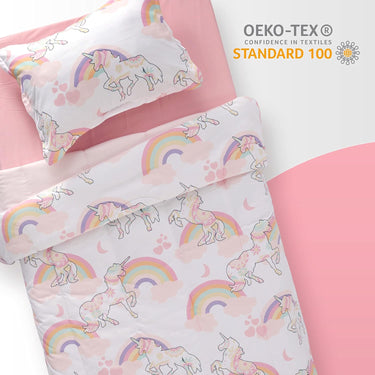 Pink Unicorn Kids Comforter Set Printed Kids Bedding Set Little Girl White/Pink
