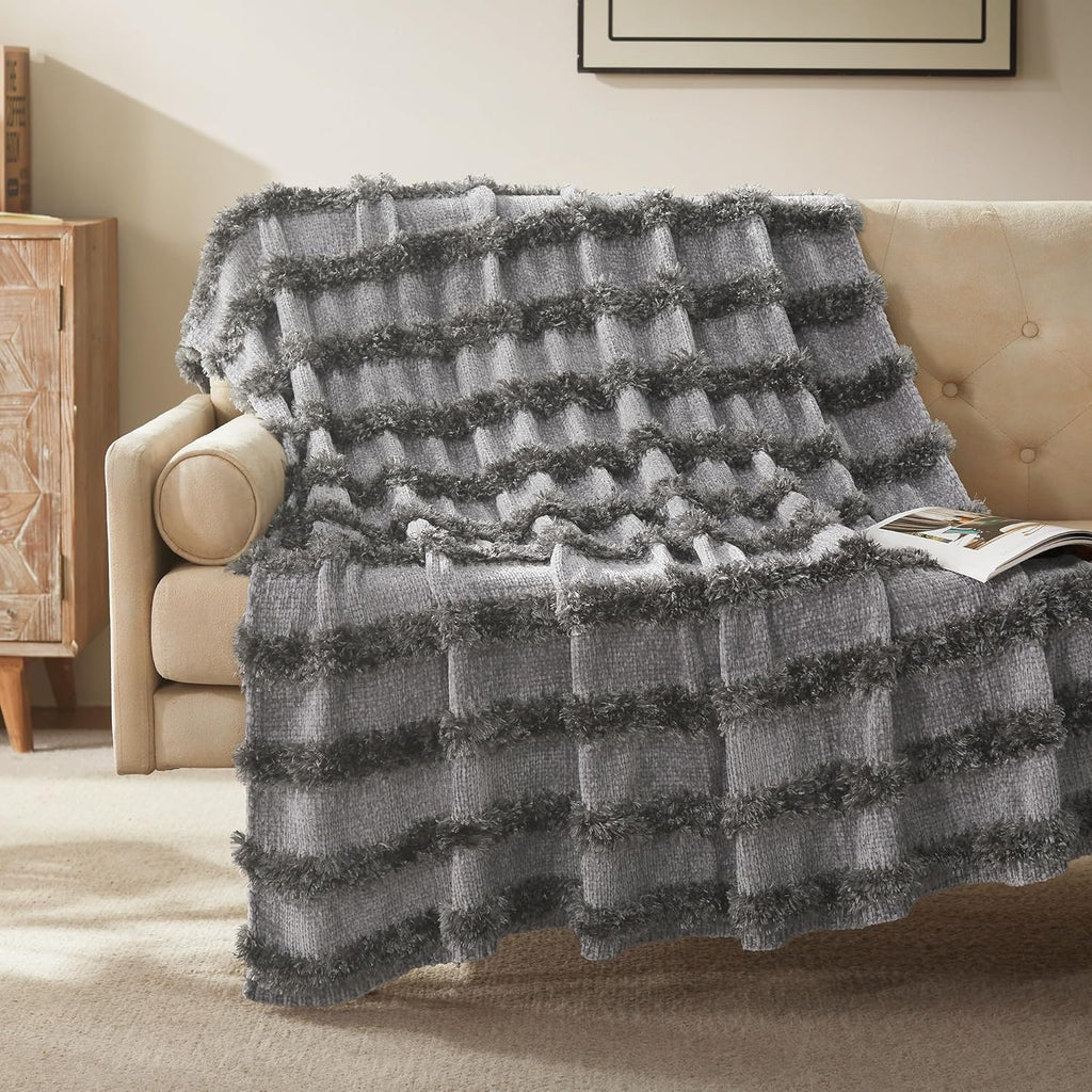 Chenille Throw Blanket - Soft & Cozy Farmhouse Style for Couch, Bed & Chair