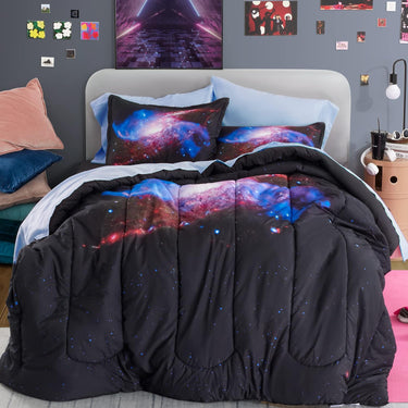 Purple Galaxy Kids Printed Comforter Set Black