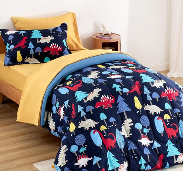 Dinosaur Land Kids Printed Comforter Set Navy Blue/Yellow