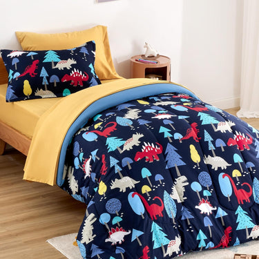Dinosaur Land Kids Printed Comforter Set Navy Blue/Yellow