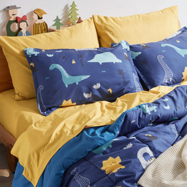 Dino Family Kids Printed Comforter Set Blue/Yellow
