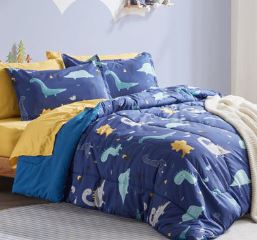 Dino Family Kids Printed Comforter Set Blue/Yellow