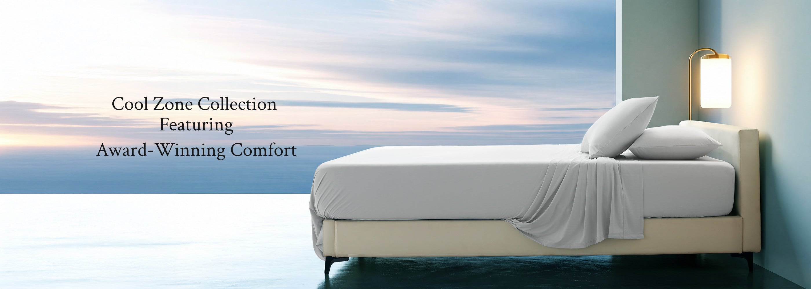 Bed featuring award-winning Cool Zone Collection, showcasing instant cool to touch comfort in a room setting, 