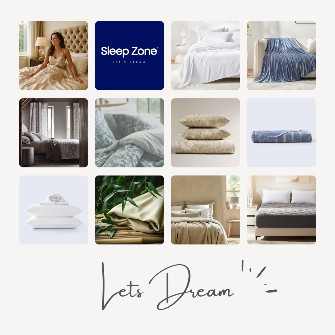 Collage of bedroom scenes with 'Sleep Zone' branding and 'Let's Dream' text.