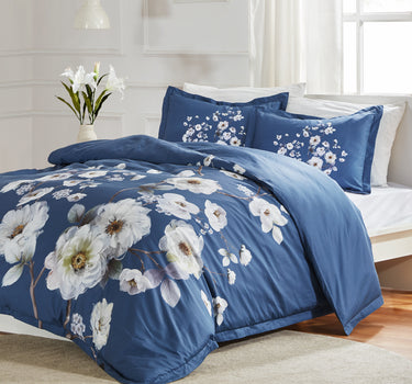 sleep zone cottonnest bedding digital printed classic peony flower duvet cover sets  navy blue bedroom sunshine side view