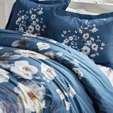sleep zone cottonnest bedding digital printed classic peony flower duvet cover sets  navy blue bedroom sunshine front view