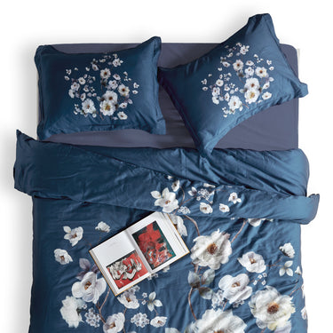 sleep zone cottonnest bedding digital printed classic peony flower duvet cover sets  navy blue bedroom top view
