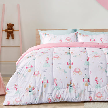 sleep zone bedding princess dream kids comforter set girl pink white bedroom with bear side view
