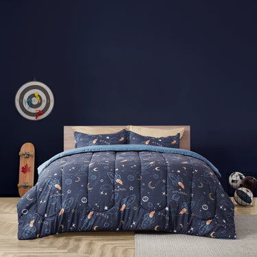 sleep zone bedding space adventure kids comforter set boy navy blue bedroom with balls