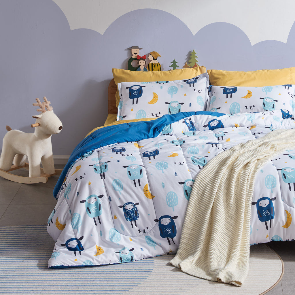 Blue Sheep Kids Comforter Set Printed Bedding Set