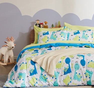 Cute Dino Kids Printed Comforter Set Blue/Green