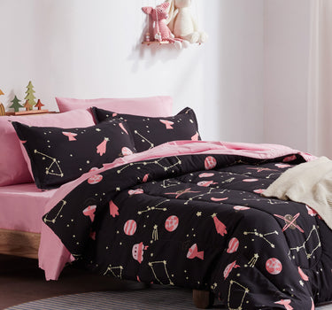 Pink Galaxy Kids Printed Comforter Set Black/Pink