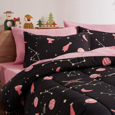 Pink Galaxy Kids Printed Comforter Set Black/Pink