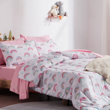 White Pink Rainbow Printed Kids Comforter Set