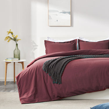 sleep zone bedding duvet cover cooling 120gsm soft zipper closure corner ties 3pc set wine red queen king 