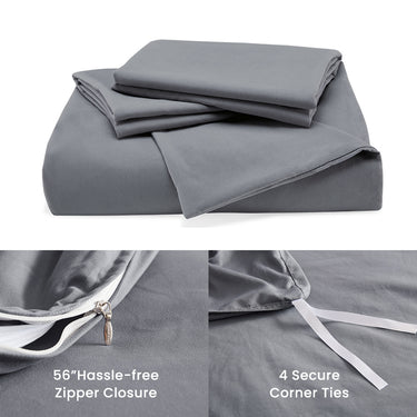 sleep zone bedding duvet cover cooling 120gsm soft zipper closure corner ties 3pc set gray grey queen king zipper corner ties