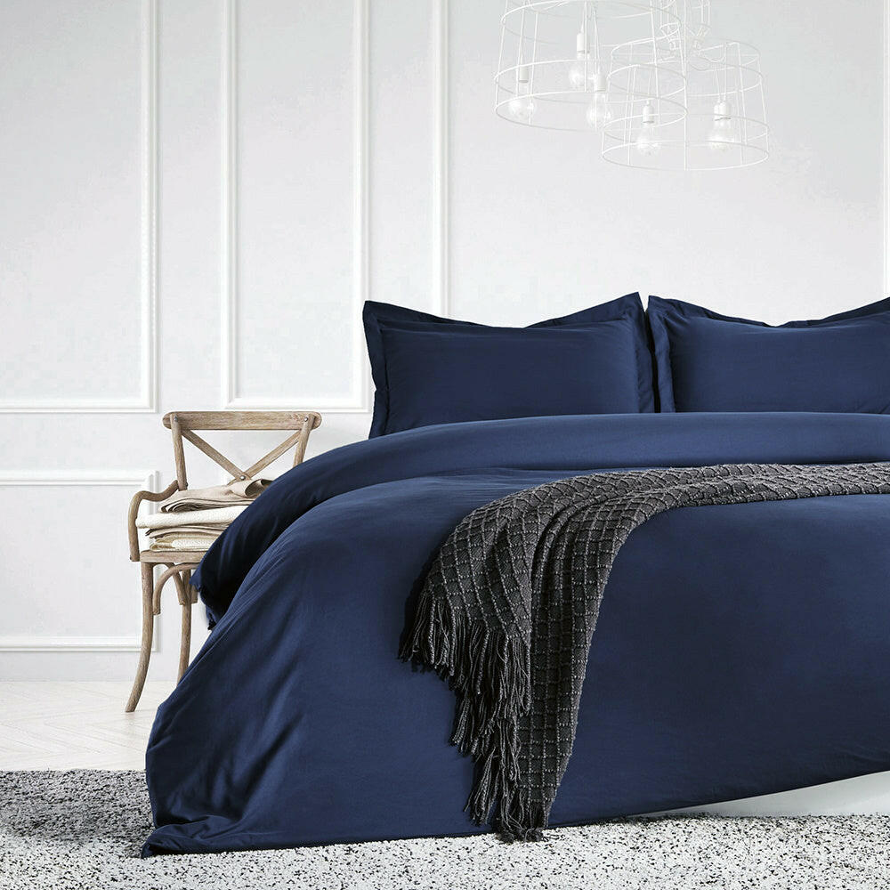 sleep zone bedding duvet cover cooling 120gsm soft zipper closure corner ties 3pc set navy blue  queen king 