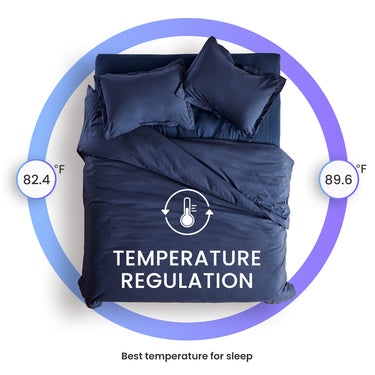 sleep zone bedding duvet cover cooling 120gsm soft zipper closure corner ties 3pc set navy blue  queen king temperature regulation