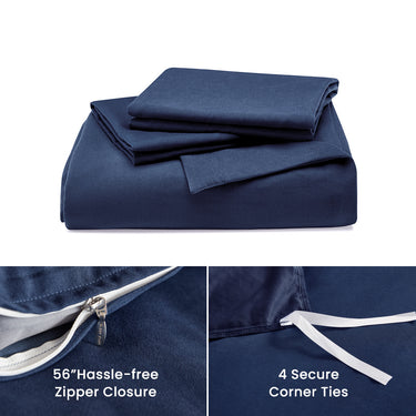sleep zone bedding duvet cover cooling 120gsm soft zipper closure corner ties 3pc set navy blue queen king zipper corner ties