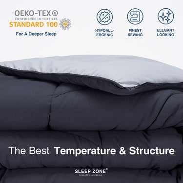 sleep zone bedding all season u shape reversible comforter black grey queen king best temperature  structure for a deeper sleep