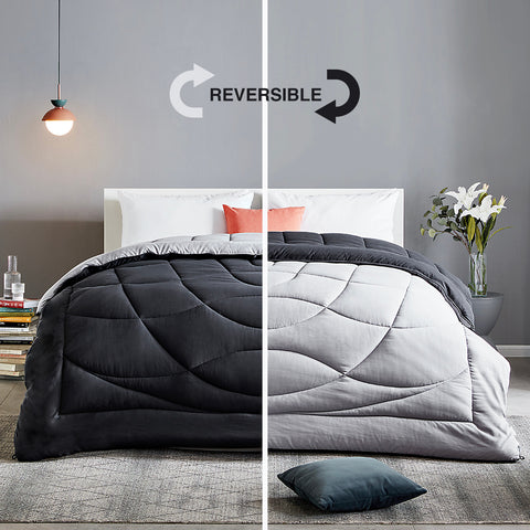 Sleep Zone® All Season U-Shape Reversible Comforter Black and Grey