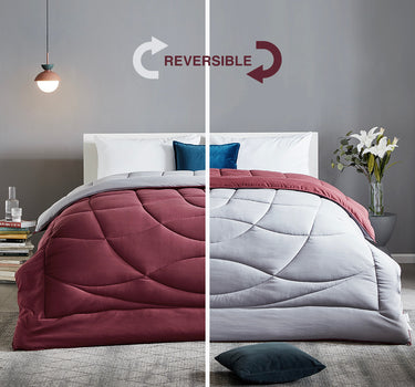 sleep zone bedding all season u shape reversible comforter burgundy grey red queen king bedroom sunshine