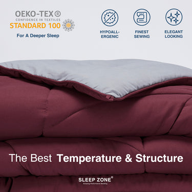 sleep zone bedding all season u shape reversible comforter burgundy grey red queen king best temperature  structure for a deeper sleep