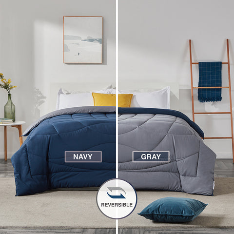 Sleep Zone® All Season U-Shape Reversible Comforter Navy Blue and Grey