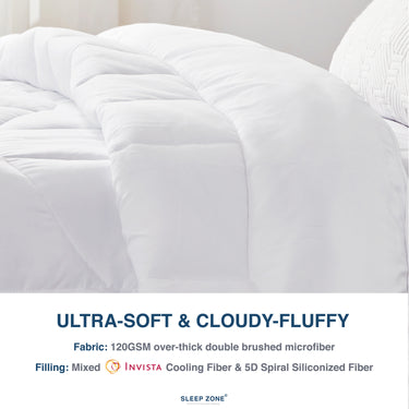 sleep zone bedding all season u shape reversible comforter classic white queen king ultra soft cloudy fluffy by nanotex invista technology front view
