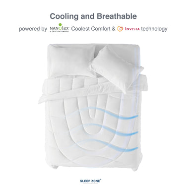sleep zone bedding all season u shape reversible comforter classic white queen king bedroom cooling breathable by nanotex invista technology top view